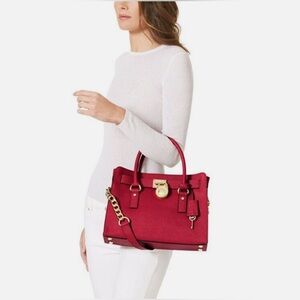 Michael Kors Red Saffiano Hamilton Bag in Mint Condition.